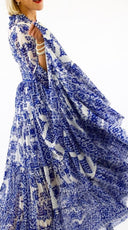 Eden Dress Crew Neck 3/4 Sleeve with Hamilton Belt Maxi Length Cotton Musola (Morrocan Embroidery)