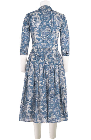 Audrey Dress #4 Shirt Collar 3/4 Sleeve Midi Length Wool (Botanic New Small Dark) - Dusty Blue