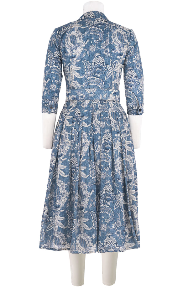 Audrey Dress #4 Shirt Collar 3/4 Sleeve Midi Length Wool (Botanic New Small Dark) - Dusty Blue