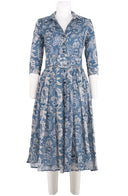Audrey Dress #4 Shirt Collar 3/4 Sleeve Midi Length Wool (Botanic New Small Dark) - Dusty Blue