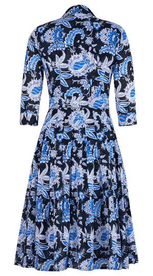 Audrey Dress #4 Shirt Collar 3/4 Sleeve Midi Length Cotton Musola (Botanic Antique Small Pastel)