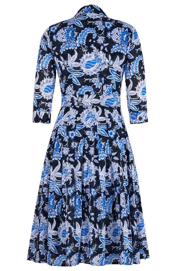 Audrey Dress #4 Shirt Collar 3/4 Sleeve Midi Length Cotton Musola (Botanic Antique Pastel)