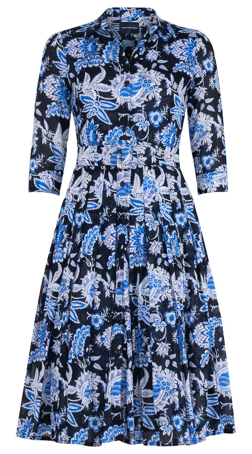Audrey Dress #4 Shirt Collar 3/4 Sleeve Midi Length Cotton Musola (Botanic Antique Small Pastel)