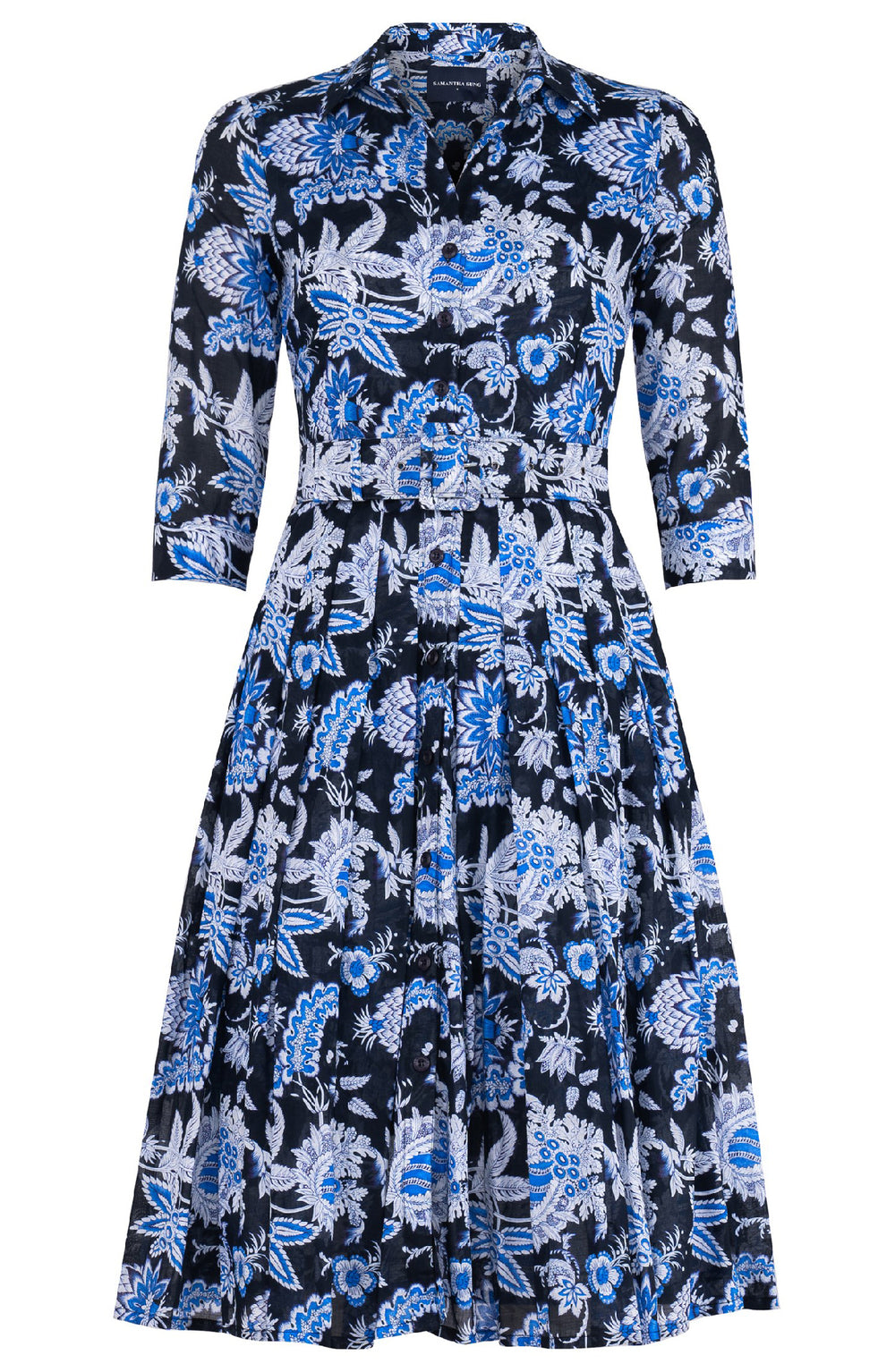 Audrey Dress #4 Shirt Collar 3/4 Sleeve Midi Length Cotton Musola (Botanic Antique Pastel)