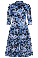 Audrey Dress #4 Shirt Collar 3/4 Sleeve Midi Length Cotton Musola (Botanic Antique Pastel)