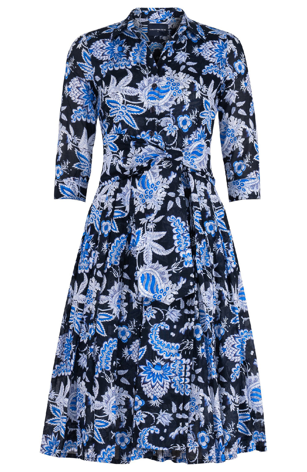 Audrey Dress #4 Shirt Collar 3/4 Sleeve Midi Length Cotton Musola (Botanic Antique Pastel)