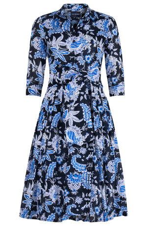 Audrey Dress #4 Shirt Collar 3/4 Sleeve Midi Length Cotton Musola (Botanic Antique Pastel)