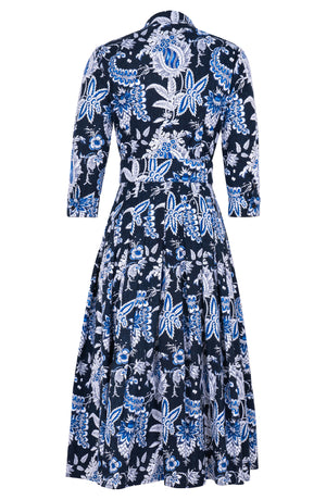 Audrey Dress #2 Shirt Collar 3/4 Sleeve Midi Length Cotton Stretch (Botanic Antique Pastel)