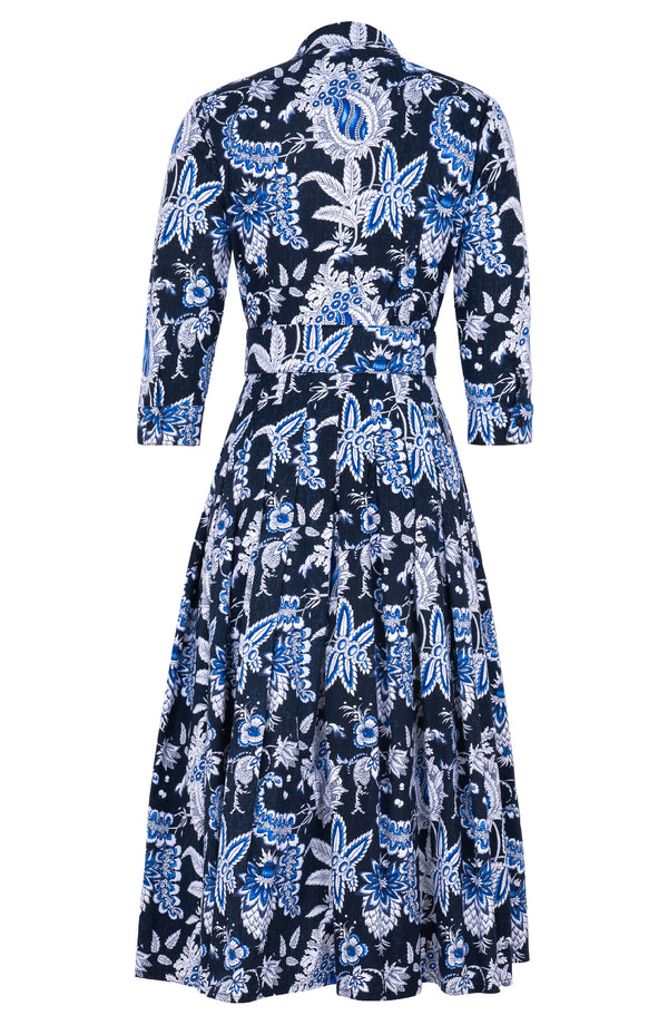 Audrey Dress #2 Shirt Collar 3/4 Sleeve Midi Length Cotton Stretch (Botanic Antique Pastel)