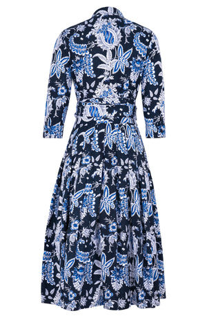 Audrey Dress #2 Shirt Collar 3/4 Sleeve Midi Length Cotton Stretch (Botanic Antique Pastel)