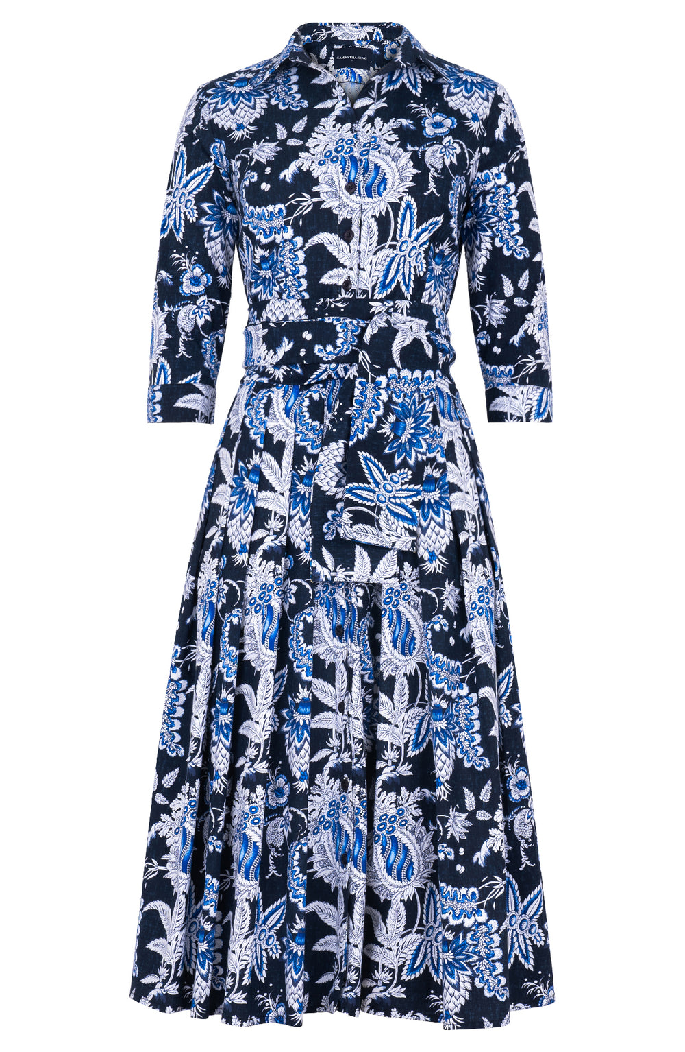 Audrey Dress #2 Shirt Collar 3/4 Sleeve Midi Length Cotton Stretch (Botanic Antique Pastel)