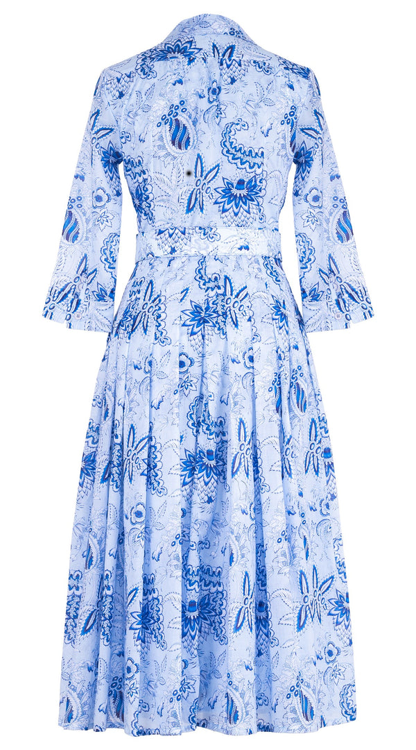 Audrey Dress #4 Shirt Collar 3/4 Sleeve Midi Length Cotton Musola (Botanic Antique Small Pastel)