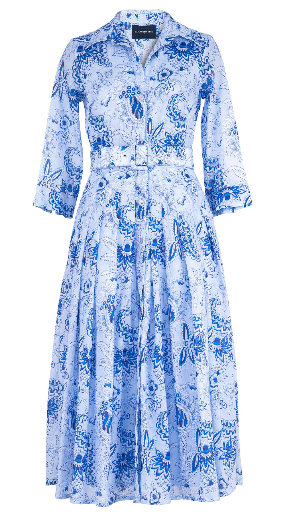 Audrey Dress #4 Shirt Collar 3/4 Sleeve Midi Length Cotton Musola (Botanic Antique Small Pastel)