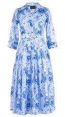 Audrey Dress #4 Shirt Collar 3/4 Sleeve Midi Length Cotton Musola (Botanic Antique Small Pastel)