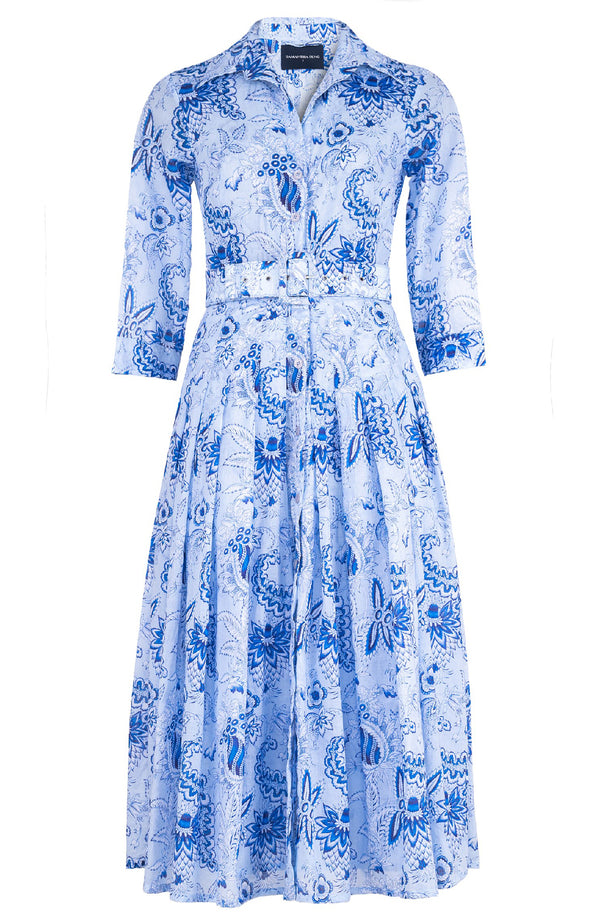 Audrey Dress #4 Shirt Collar 3/4 Sleeve Midi Length Cotton Musola (Botanic Antique Pastel)
