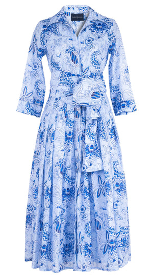 Audrey Dress #4 Shirt Collar 3/4 Sleeve Midi Length Cotton Musola (Botanic Antique Small Pastel)