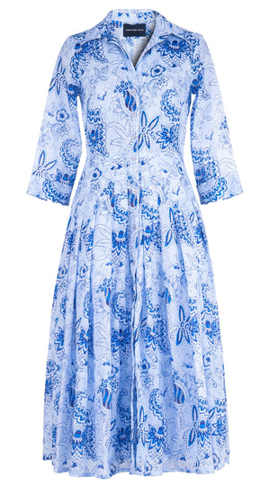 Audrey Dress #4 Shirt Collar 3/4 Sleeve Midi Length Cotton Musola (Botanic Antique Small Pastel)