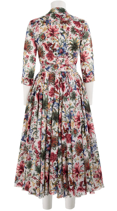 Aster Dress Shirt Collar 3/4 Sleeve Midi Length Cotton Musola (Botanic Eden)