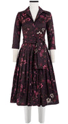 Audrey Dress #2 Shirt Collar 3/4 Sleeve Long Length Cotton Stretch (Botanic New Small Dark)