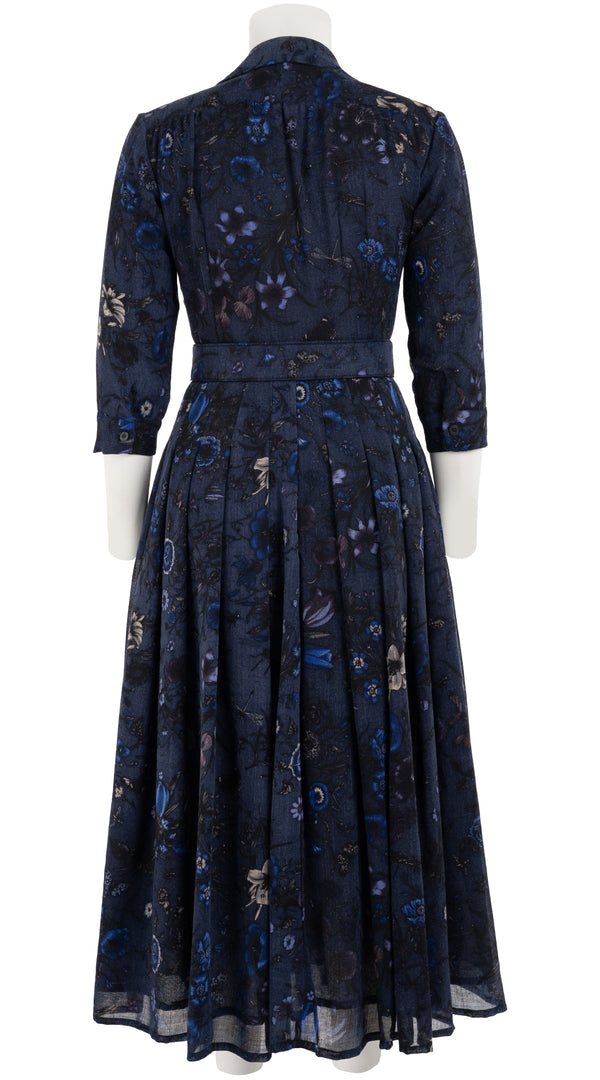 Audrey Dress #4 Shirt Collar 3/4 Sleeve Midi Plus Length Wool Musola (Botanic New Small) @3