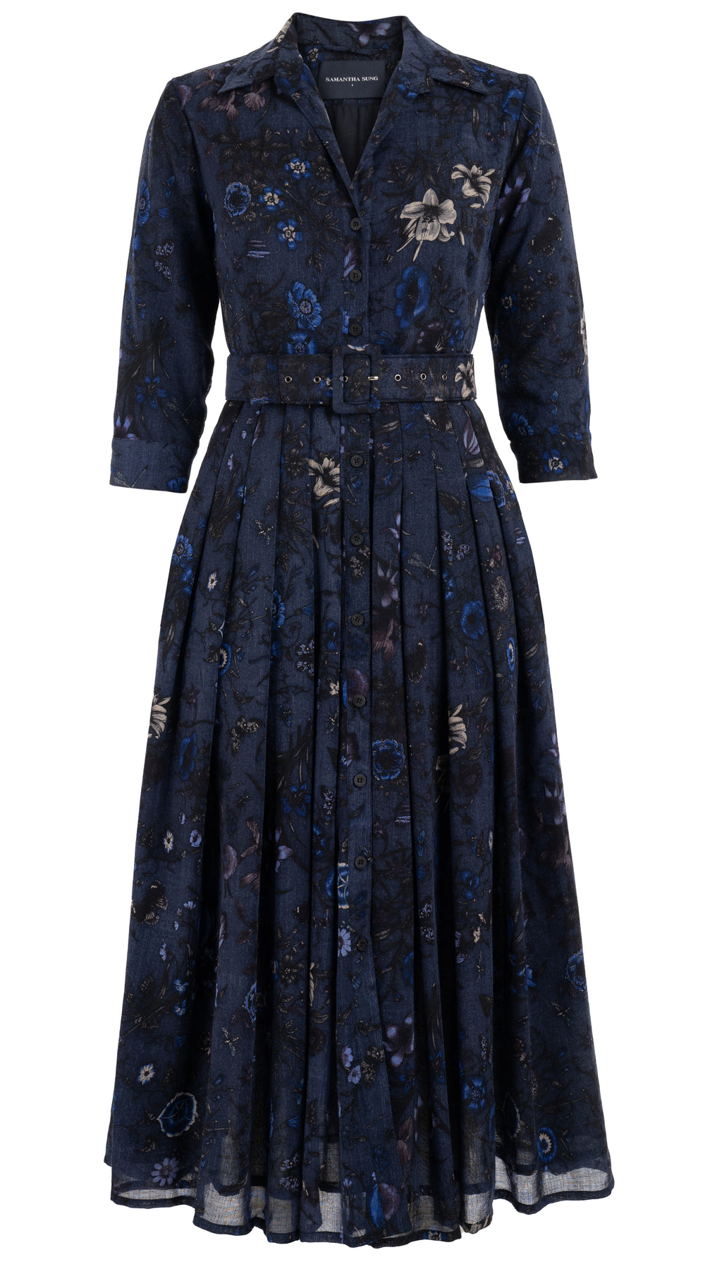 Audrey Dress #4 Shirt Collar 3/4 Sleeve Midi Plus Length Wool Musola (Botanic New Small) @3