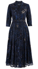 Audrey Dress #4 Shirt Collar 3/4 Sleeve Midi Plus Length Wool Musola (Botanic New Small) @3