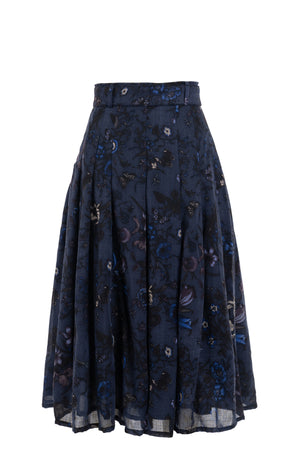 Zeller Skirt Midi Length Wool (Botanic New Small Dark) - Deep Blue