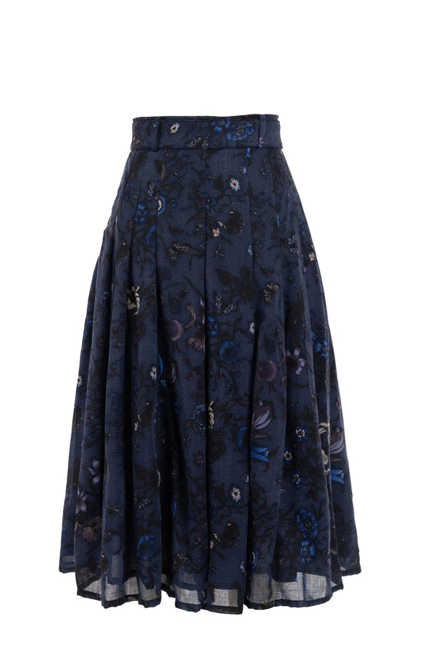 Zeller Skirt Midi Length Wool (Botanic New Small Dark) - Deep Blue