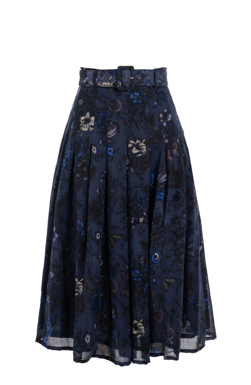 Zeller Skirt Midi Length Wool (Botanic New Small Dark) - Deep Blue