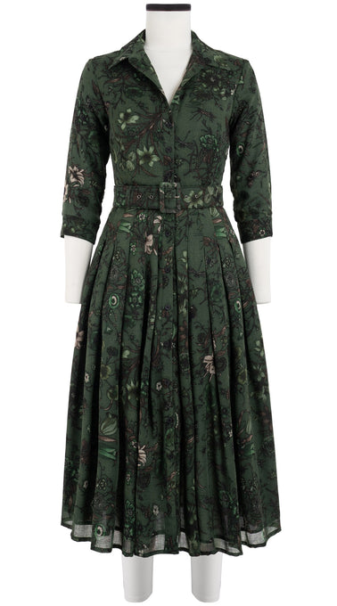 Audrey Dress #4 Shirt Collar 3/4 Sleeve Midi Length Wool Musola (Botanic New Small Dark)