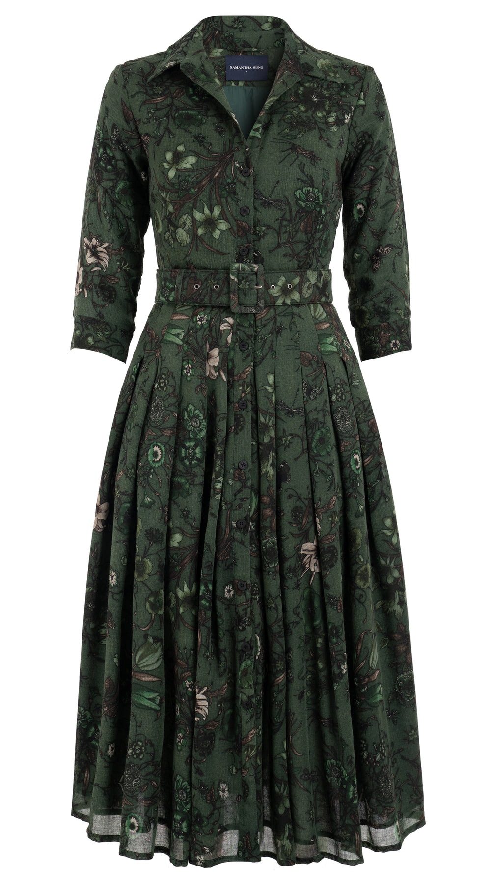 Audrey Dress #4 Shirt Collar 3/4 Sleeve Midi Length Wool (Botanic New Small) @5
