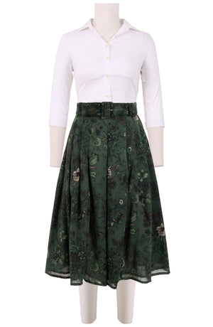 Zeller Skirt Long Length Wool (Botanic New Small Dark) - Olive Green