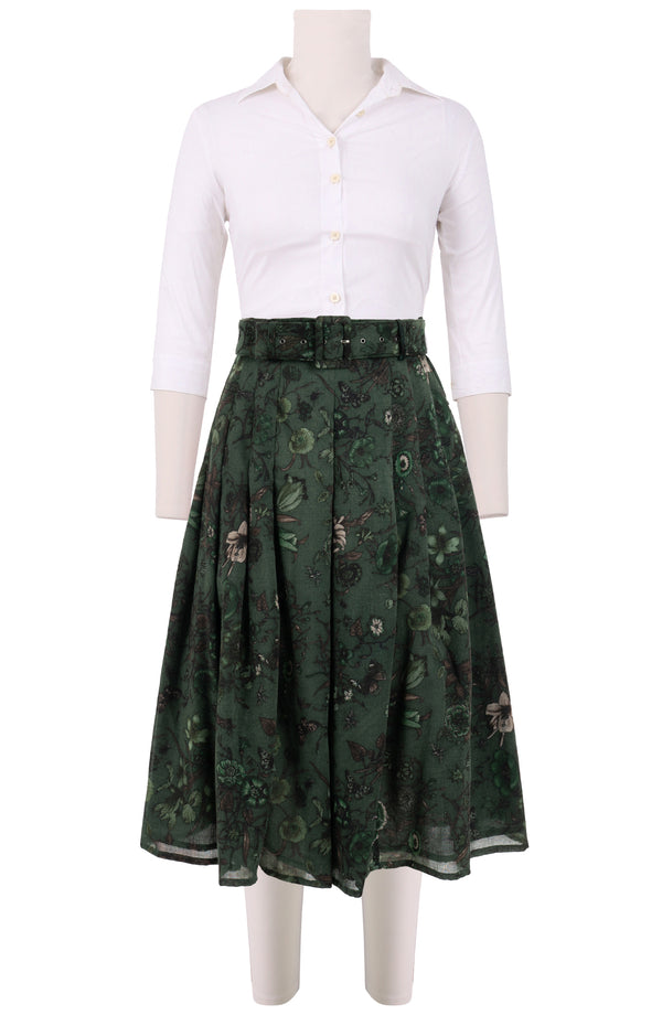 Zeller Skirt Long Length Wool (Botanic New Small Dark) - Olive Green