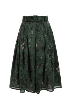 Zeller Skirt Long Length Wool (Botanic New Small Dark) - Olive Green