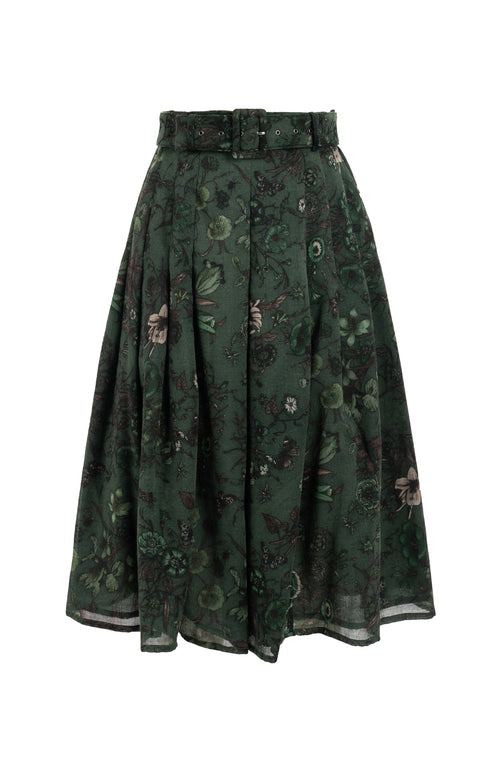 Zeller Skirt Long Length Wool (Botanic New Small Dark) - Olive Green