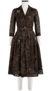 Audrey Dress #6 Shirt Collar 3/4 Sleeve Long Length Cotton Musola (Botanic New Small Dark)
