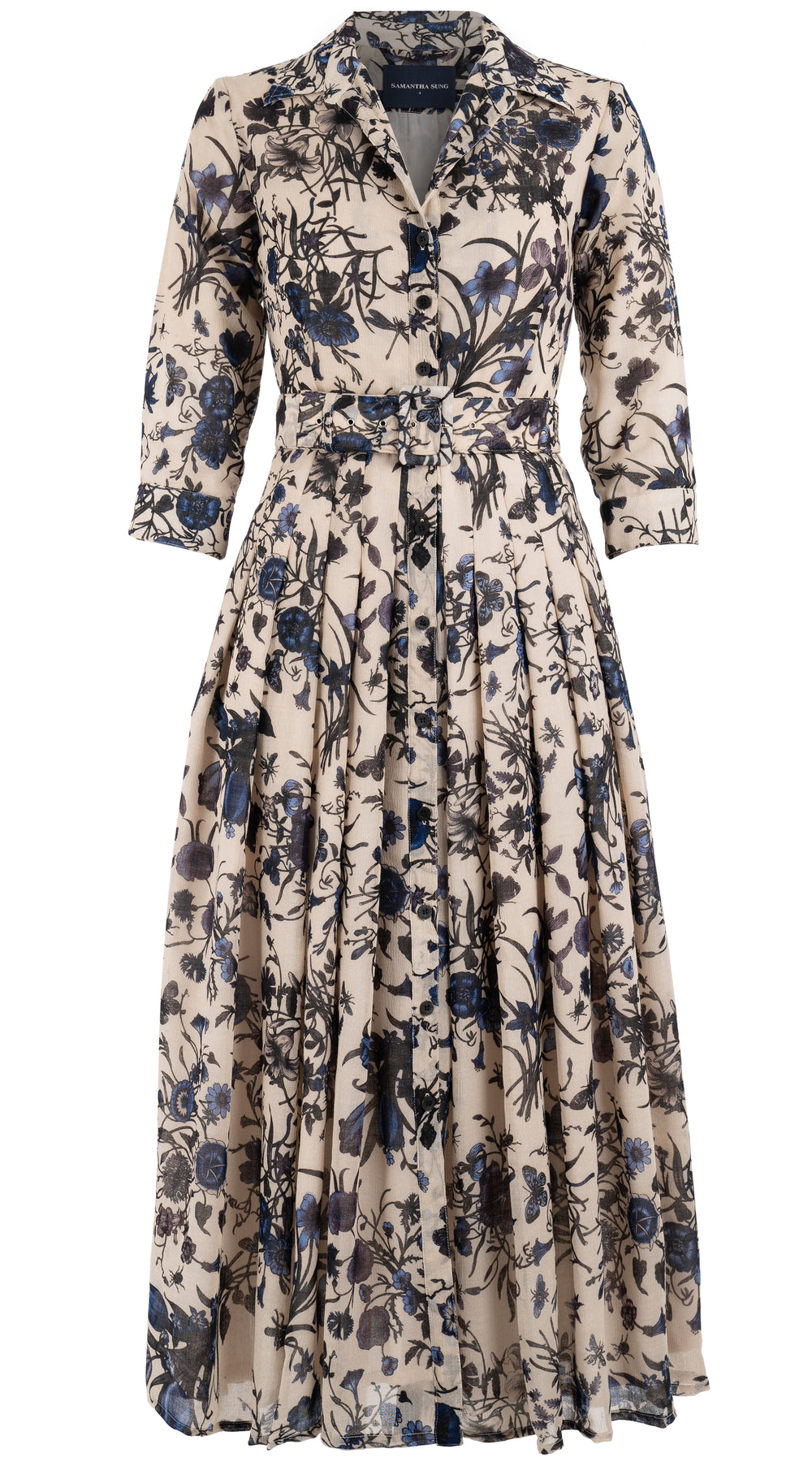Audrey Dress #4 Shirt Collar 3/4 Sleeve Midi Plus Length Wool (Botanic New Small) @2
