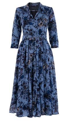 Aster Dress Shirt Collar 3/4 Sleeve Midi Length Wool (Botanic New Small) @5