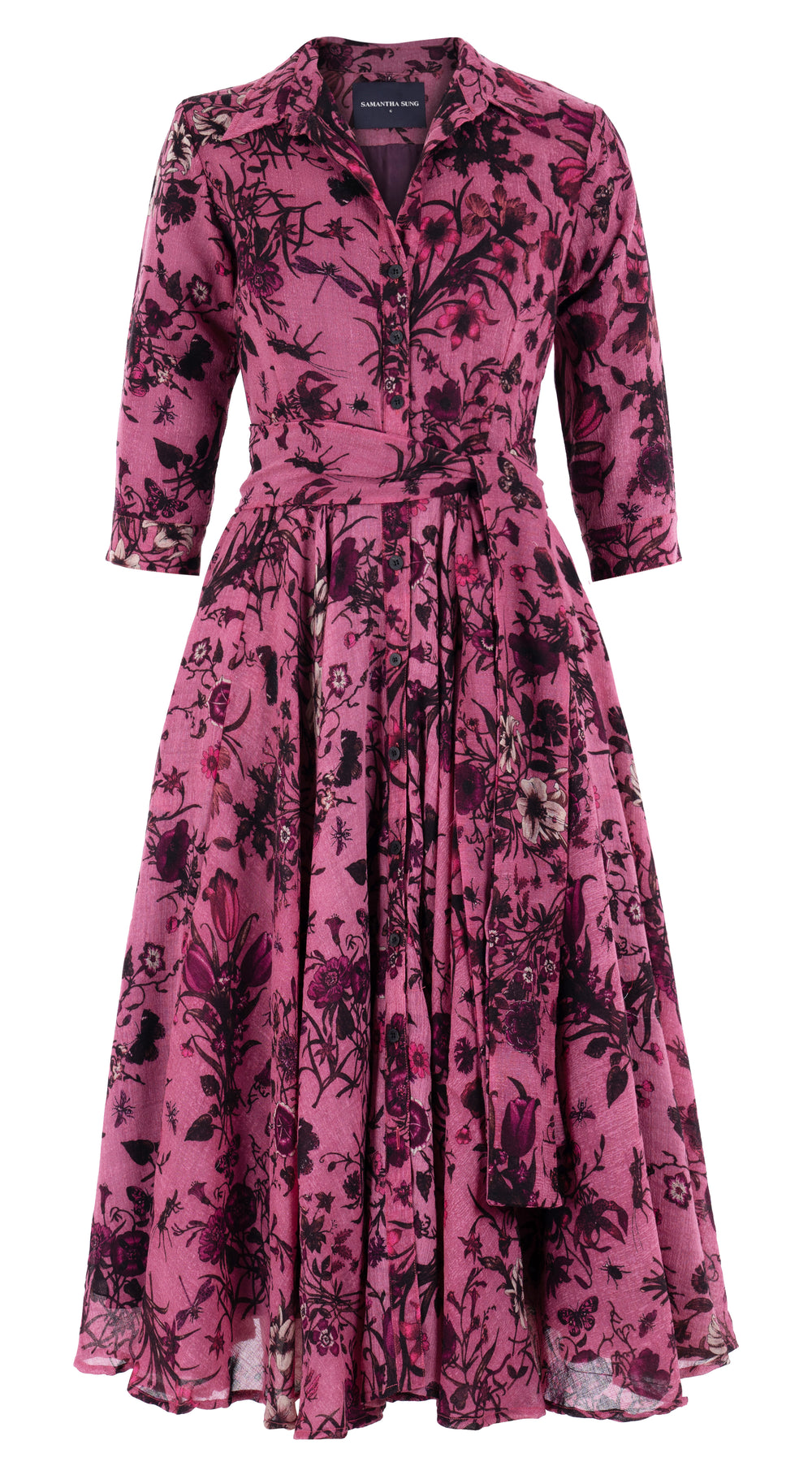 Aster Dress Shirt Collar 3/4 Sleeve Midi Length Wool (Botanic New Small) @6