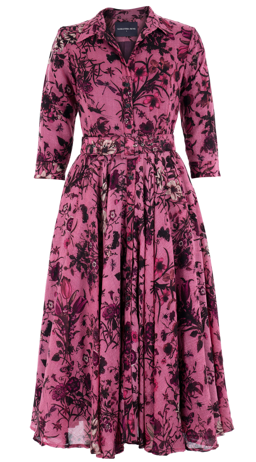 Aster Dress Shirt Collar 3/4 Sleeve Midi Length Wool (Botanic New Small) @8