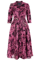 Aster Dress Shirt Collar 3/4 Sleeve Midi Length Wool (Botanic New Small Dark) - Dusty Pink