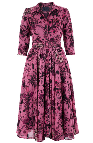 Aster Dress Shirt Collar 3/4 Sleeve Midi Length Wool (Botanic New Small Dark) - Dusty Pink