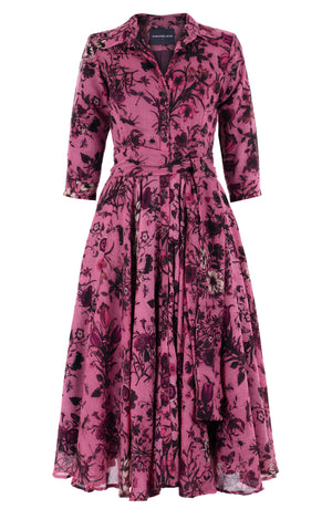 Aster Dress Shirt Collar 3/4 Sleeve Midi Length Wool (Botanic New Small Dark) - Dusty Pink