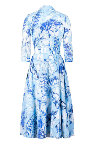 Avenue Dress Shirt Collar 3/4 Sleeve Midi Length Cotton Musola (Botanic Santuary Pastel)