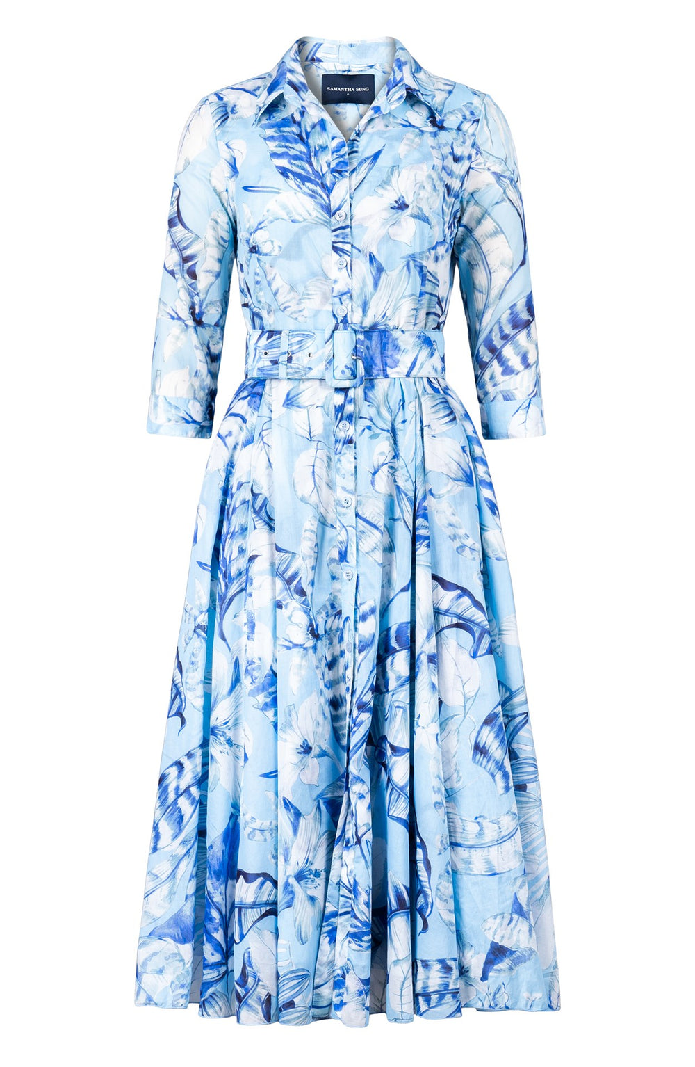 Avenue Dress Shirt Collar 3/4 Sleeve Midi Length Cotton Musola (Botanic Santuary Pastel)