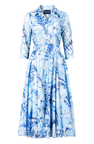 Avenue Dress Shirt Collar 3/4 Sleeve Midi Length Cotton Musola (Botanic Santuary Pastel)