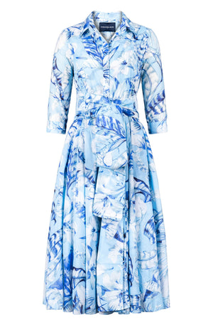 Avenue Dress Shirt Collar 3/4 Sleeve Midi Length Cotton Musola (Botanic Santuary Pastel)