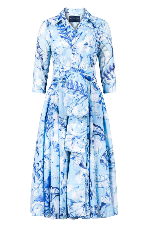 Avenue Dress Shirt Collar 3/4 Sleeve Midi Length Cotton Musola (Botanic Santuary Pastel)