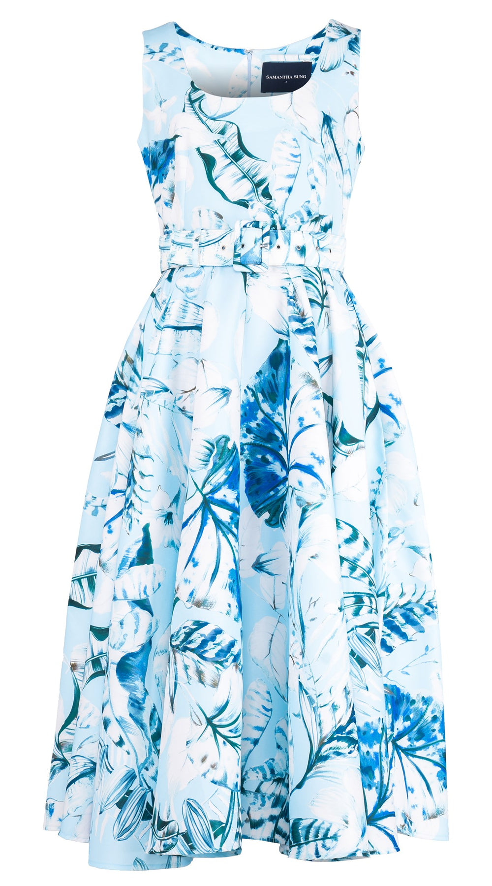 Abelia Dress U Neck Sleeveless Midi Length Silk Taffa (Botanic Santuary Pastel)