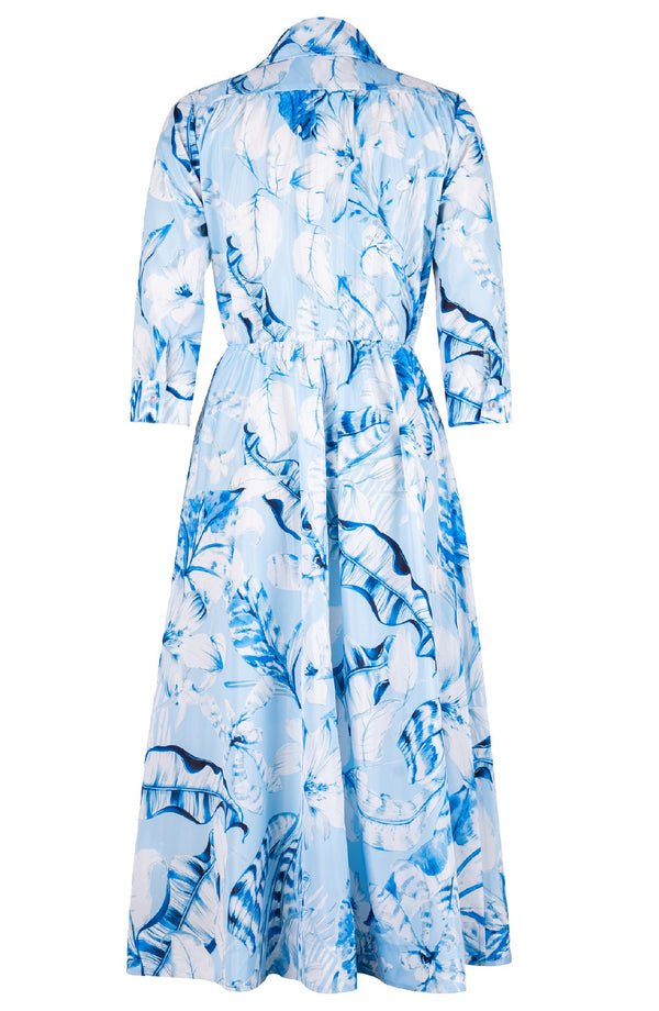 Terry Dress Shirt Collar 3/4 Sleeve Midi Plus Length Poliamide Taffta (Botanic Santuary)